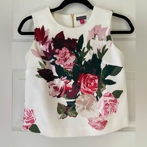 Vince Camuto White Floral Sleeveless Blouse